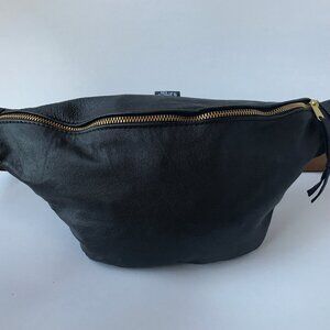 Black Leather Crossbody Bag - Upcycled Fanny Pack - Hands-free Leather Bag